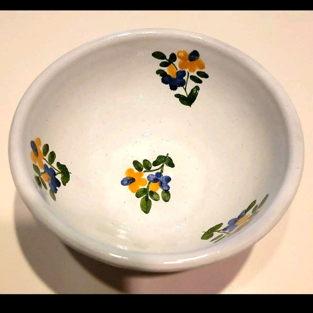 Vintage Portuguese Ceramic 5" Bowl Handpainted White w/Floral Decor Signed